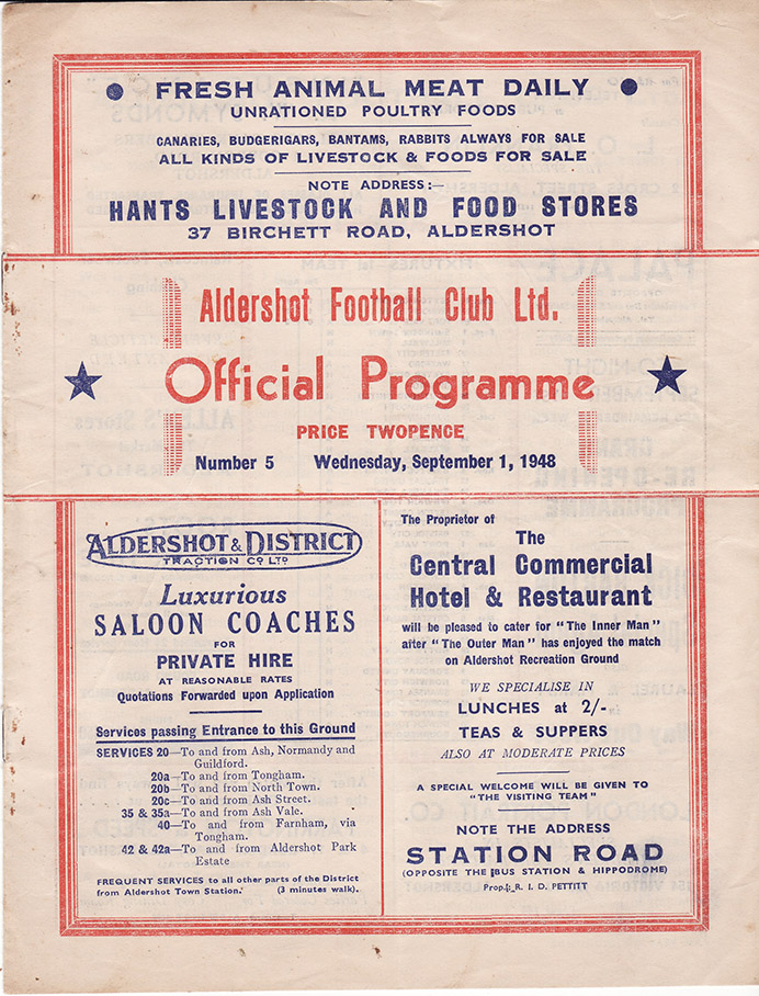 <b>Wednesday, September 1, 1948</b><br />vs. Aldershot (Away)